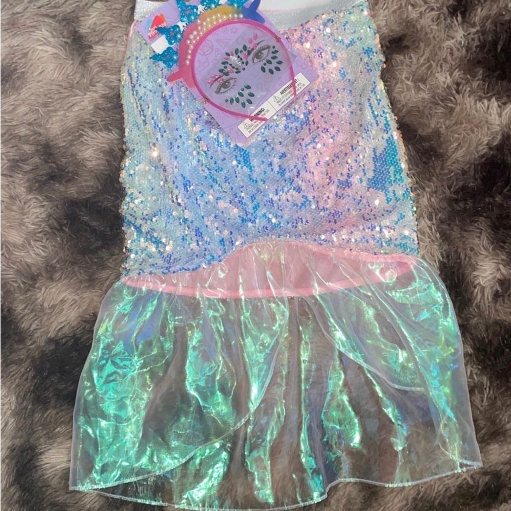Mermaid Decorated Head Band with Facial Crystal Tattoos Pink with mermaid skirt
